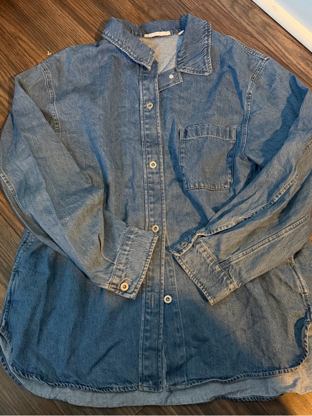Uniqlo blue denim button up shirt #denim #shirts size women’s L